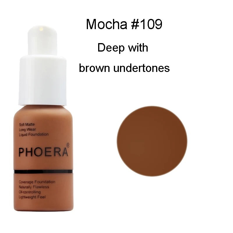 Phoera Foundation Whitening Matte Concealer Brighten Waterproof Oil-control Dark Circles Makeup Base Full Coverage Cosmetic