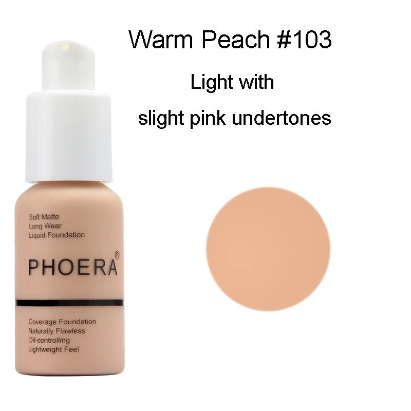 Phoera Foundation Whitening Matte Concealer Brighten Waterproof Oil-control Dark Circles Makeup Base Full Coverage Cosmetic