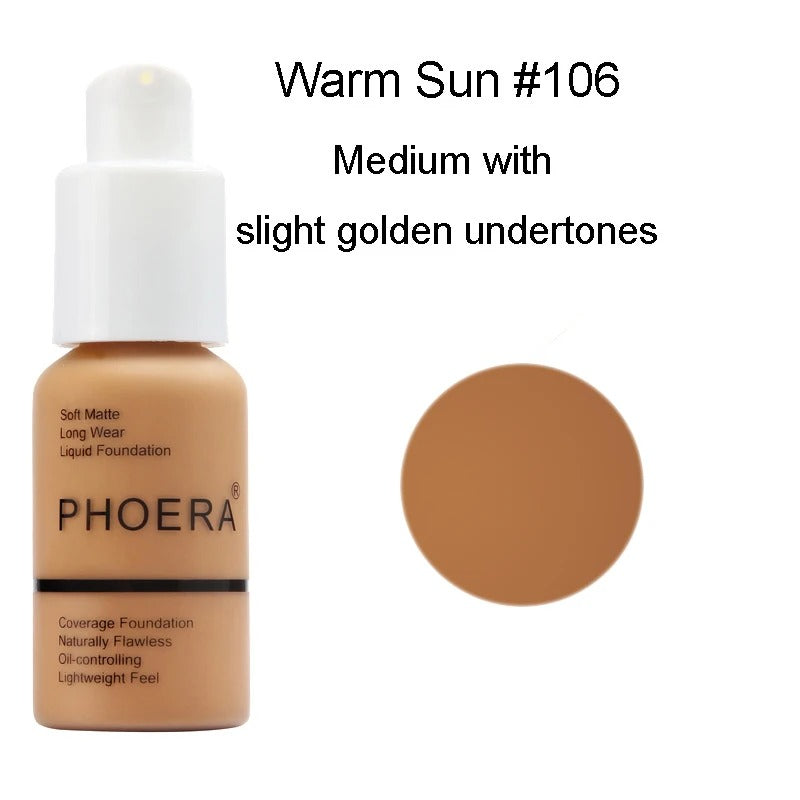 Phoera Foundation Whitening Matte Concealer Brighten Waterproof Oil-control Dark Circles Makeup Base Full Coverage Cosmetic