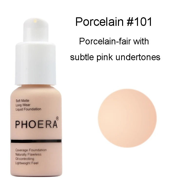 Phoera Foundation Whitening Matte Concealer Brighten Waterproof Oil-control Dark Circles Makeup Base Full Coverage Cosmetic