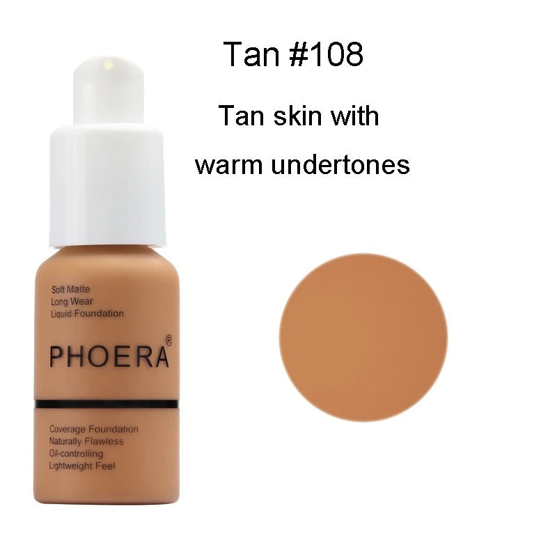 Phoera Foundation Whitening Matte Concealer Brighten Waterproof Oil-control Dark Circles Makeup Base Full Coverage Cosmetic