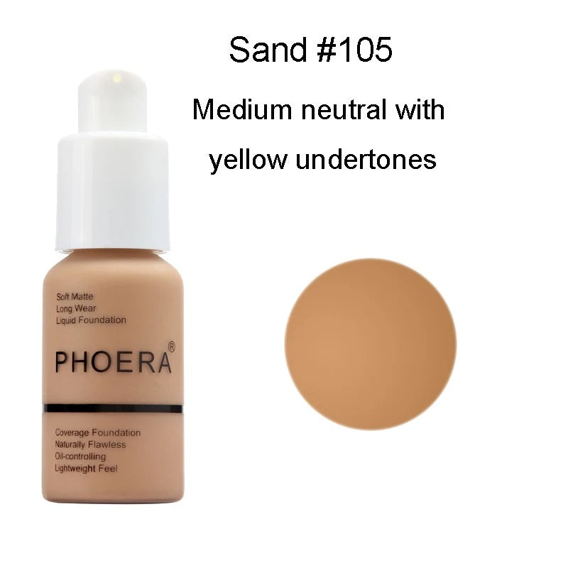 Phoera Foundation Whitening Matte Concealer Brighten Waterproof Oil-control Dark Circles Makeup Base Full Coverage Cosmetic