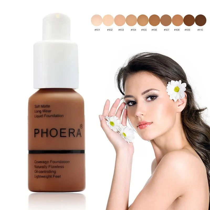 Phoera Foundation Whitening Matte Concealer Brighten Waterproof Oil-control Dark Circles Makeup Base Full Coverage Cosmetic